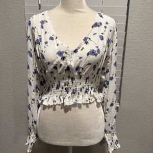 Society Blue Floral Smocked Blouse